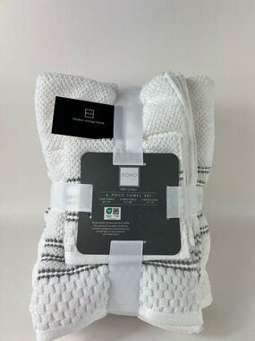 Soho Living Bath Towel Set White Gray 2 Bath 2 Hand 2 Washcloth Soft 6pc Set NEW